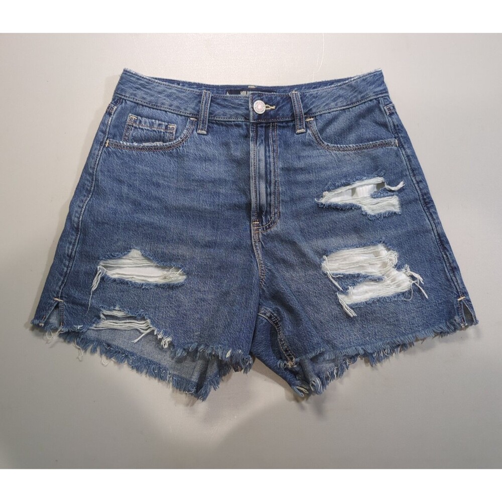 Hollister Ultra High-Rise 90s Shorts Distressed Denim Size 4 W27 Boho Stretch